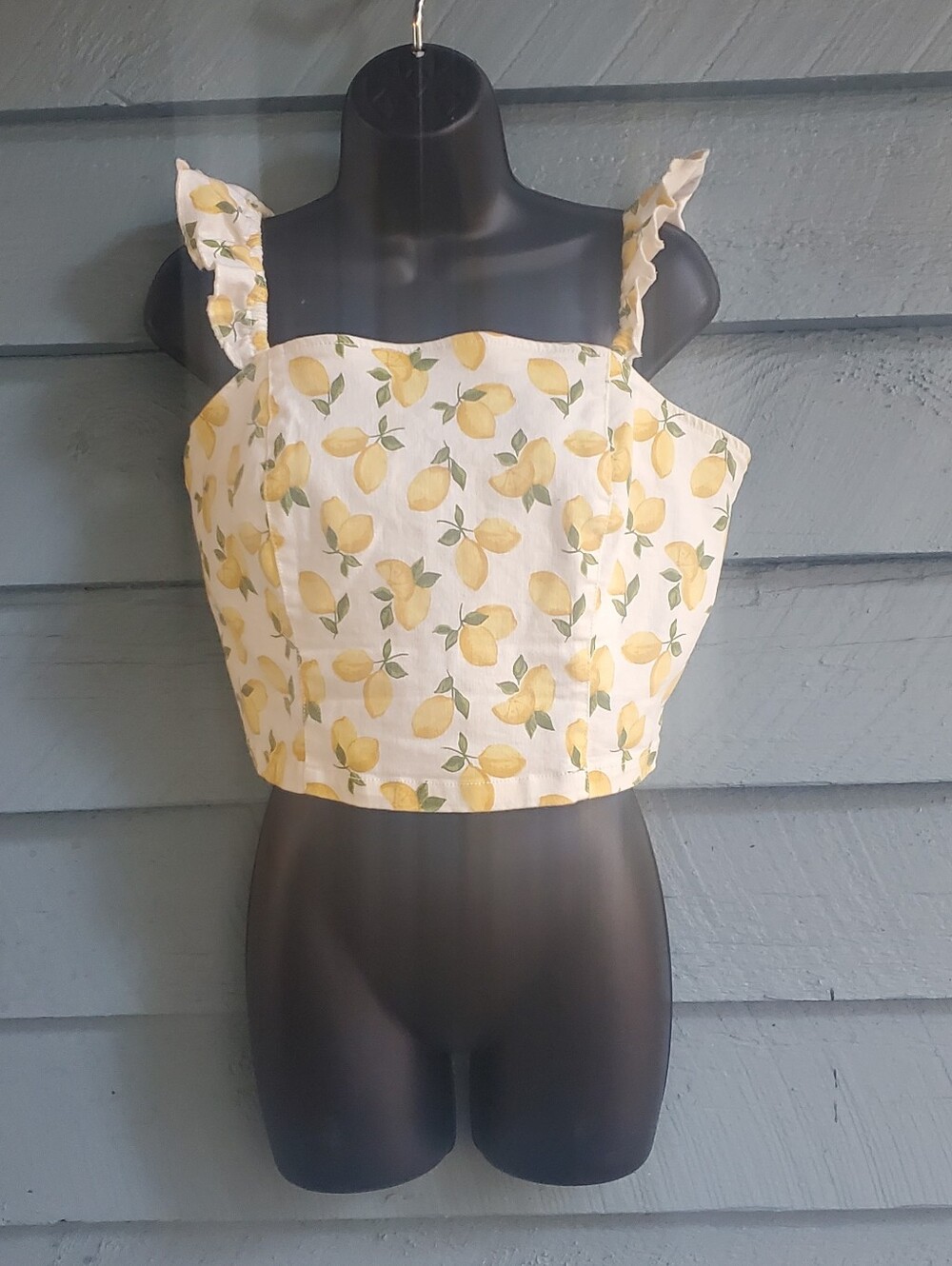 Yellow Lemon Print Crop Tank Top - Women